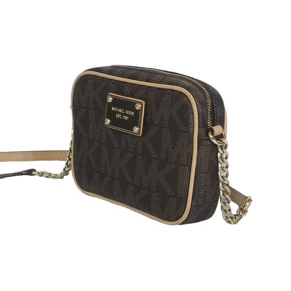 Michael Kors Jet Set Monogram Crossbody Bag Gold Logo Plate & Chain - Picture 4 of 15
